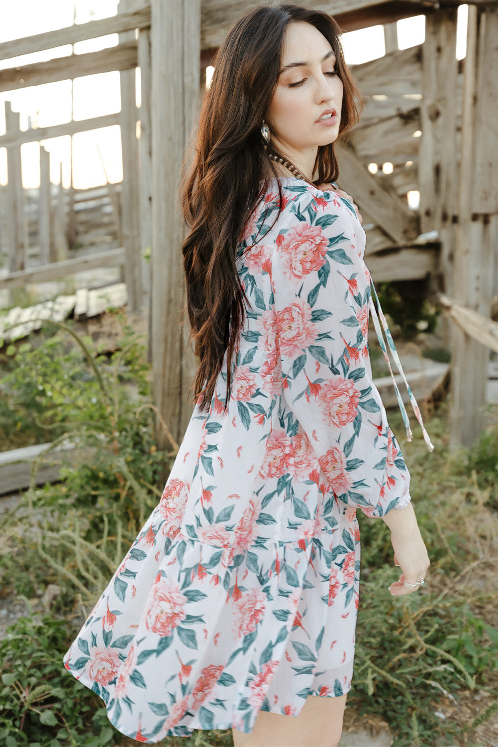 Floral Puff Sleeve Tiered Mini Dress