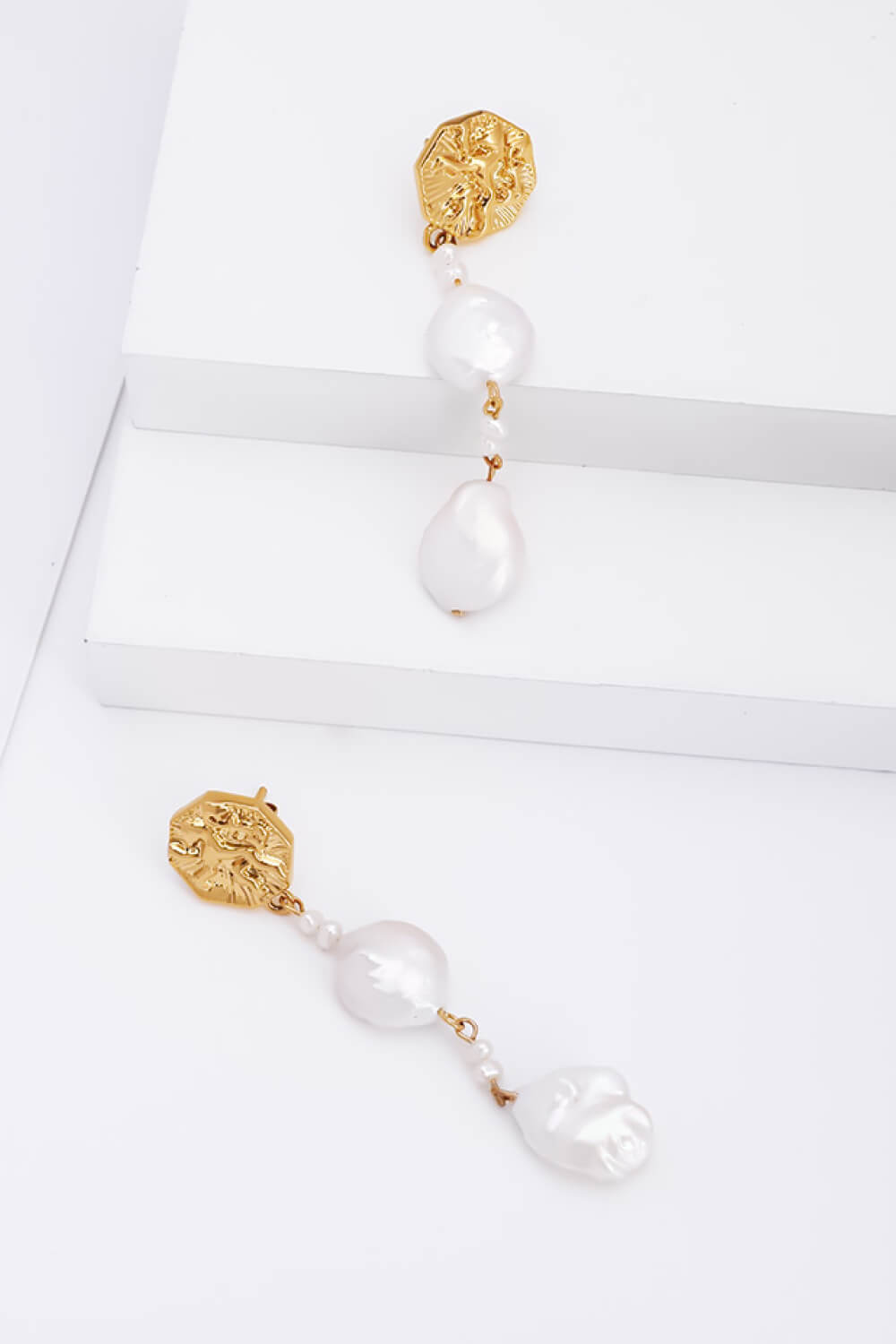 Textured Gold-Plated Pearl Drop Earrings