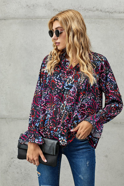 Split Neck Printed Blouse