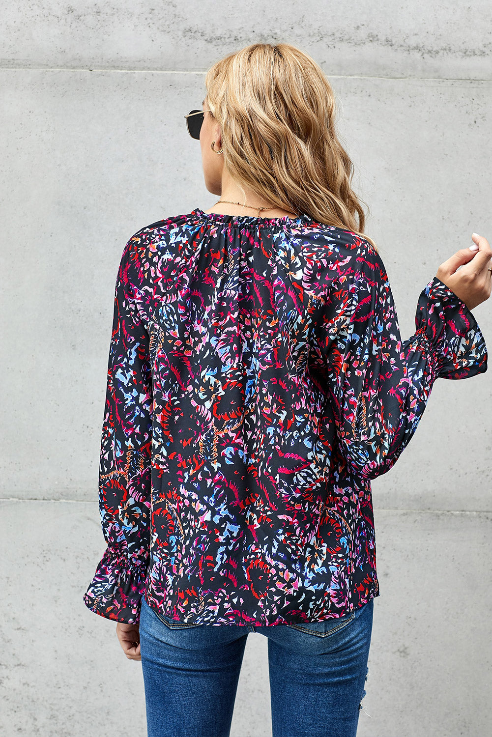 Split Neck Printed Blouse