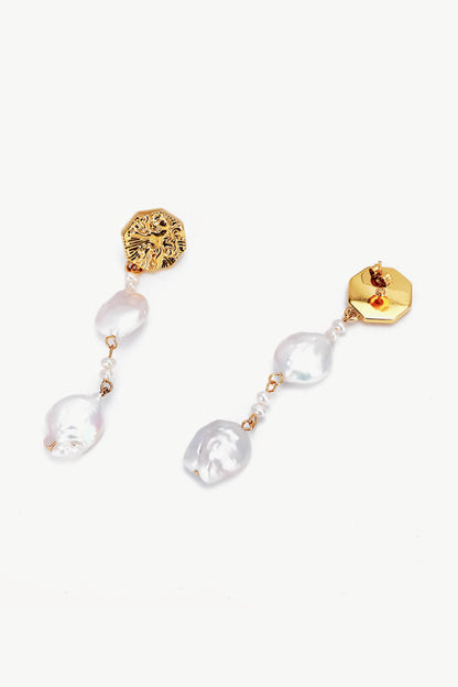 Textured Gold-Plated Pearl Drop Earrings