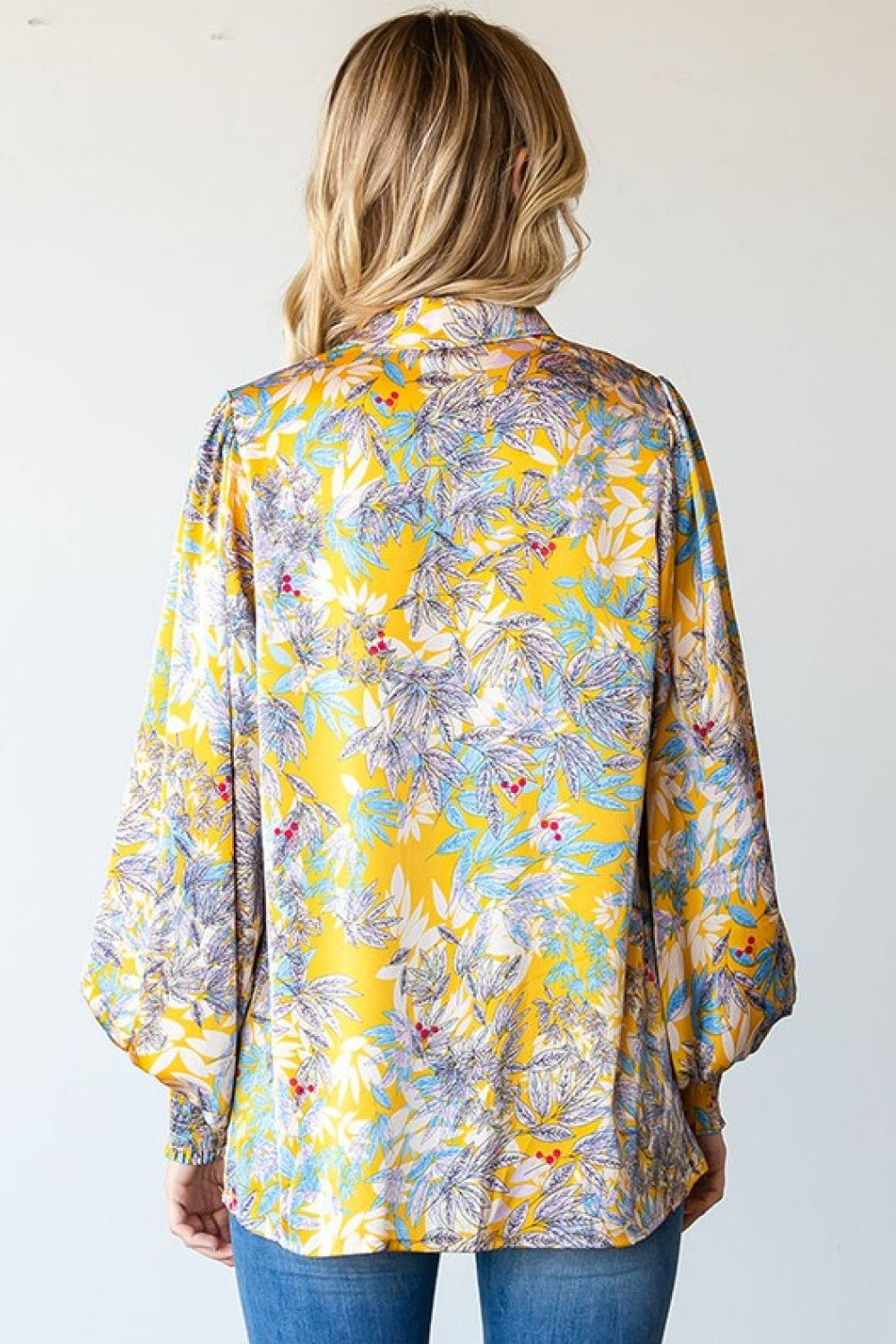 First Love Full Size Floral Lantern Sleeve Blouse