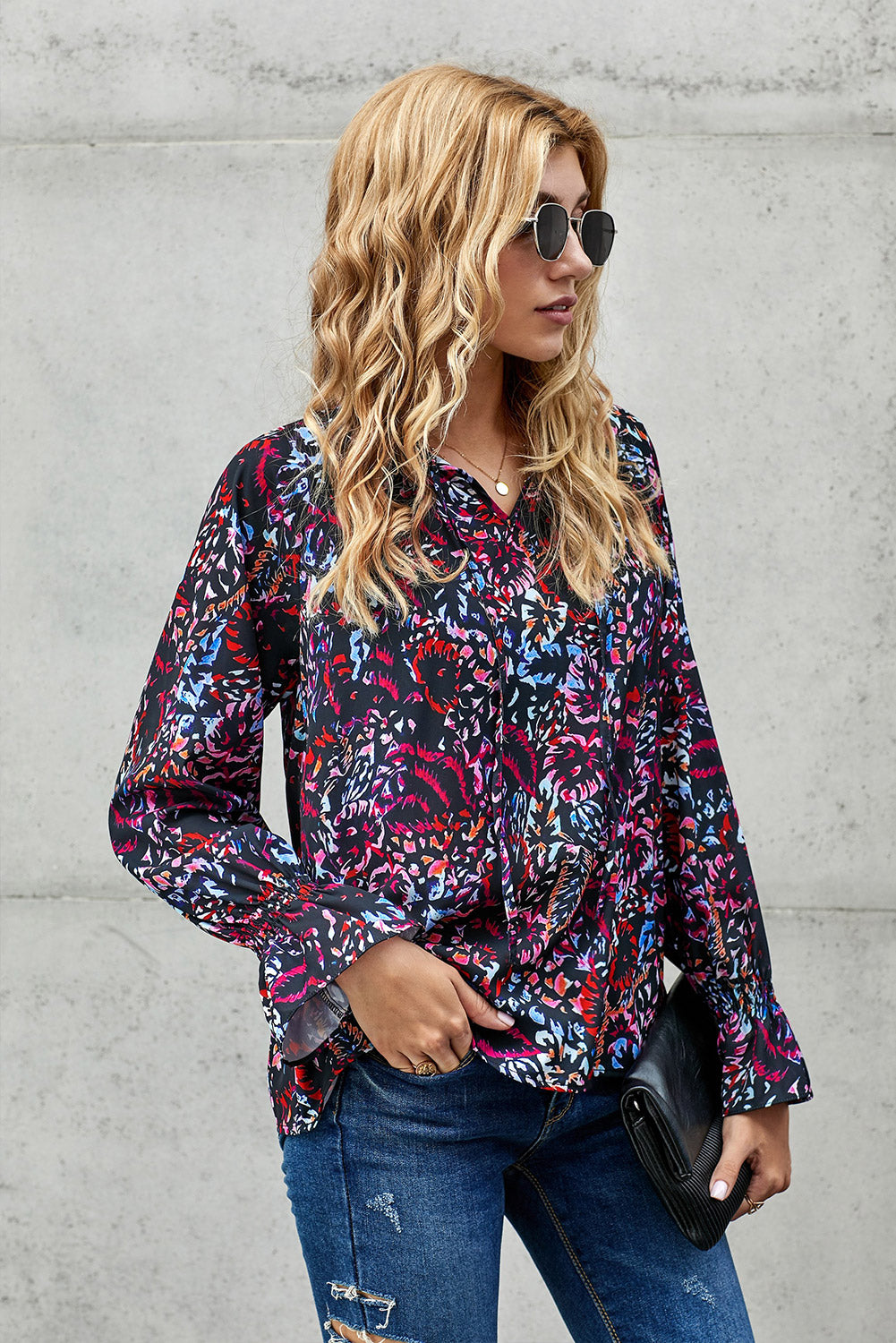 Split Neck Printed Blouse