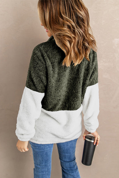 Color Block Half-Zip Teddy Sweatshirt